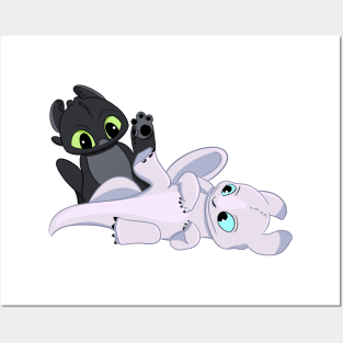 Cute baby dragons from cartoon How to train your dragon 3 night and light fury Posters and Art